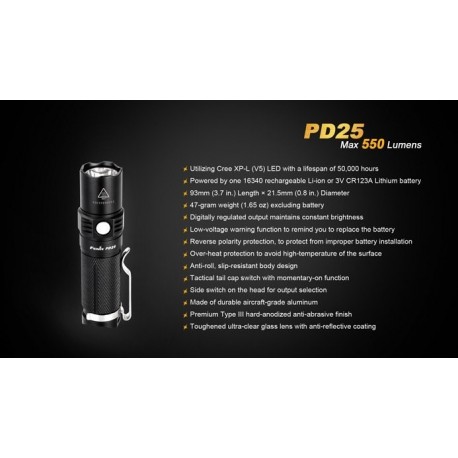 Linterna Fénix PD25 550 lúmenes (1 x CR123 / 1 X 16340)