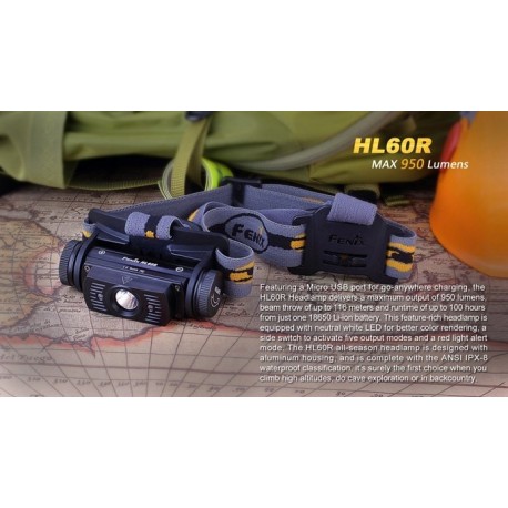 Frontal Led Fénix HL60R 950 Lúmenes (micro usb recargable-incluye batería 18650)
