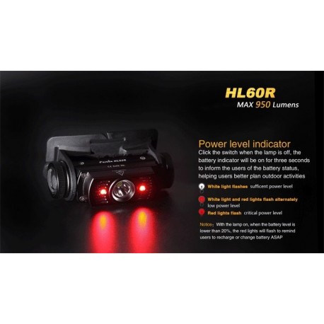 Frontal Led Fénix HL60R 950 Lúmenes (micro usb recargable-incluye batería 18650)