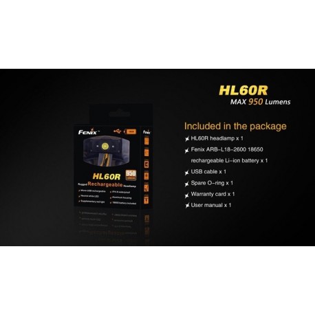 Frontal Led Fénix HL60R 950 Lúmenes (micro usb recargable-incluye batería 18650)