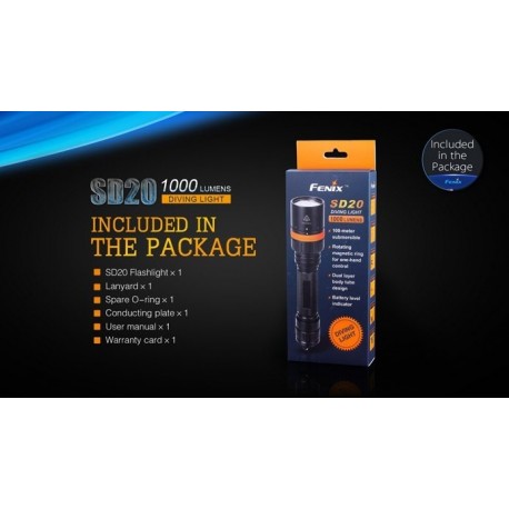 PackSD20 submarinismo (Fénix Sd20 1000 Lúmens + 2 x 18650 ARB-L18-2300 + 1 X ARE-X2)