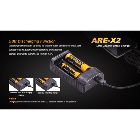 Cargador Fenix ARE-X2 para 18650, 26650, 16340, 14500, 10440