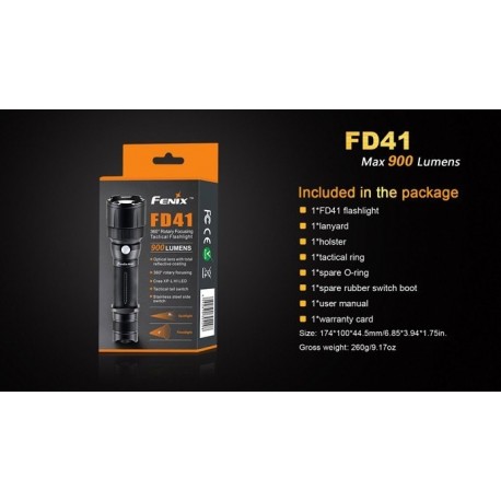 PackFD41: Linterna FD41 + batería ARB-L18-2600 + Cargador ARE-X1 + 3 filtros + Cono Rojo AOT-L + Difusor AOD-M