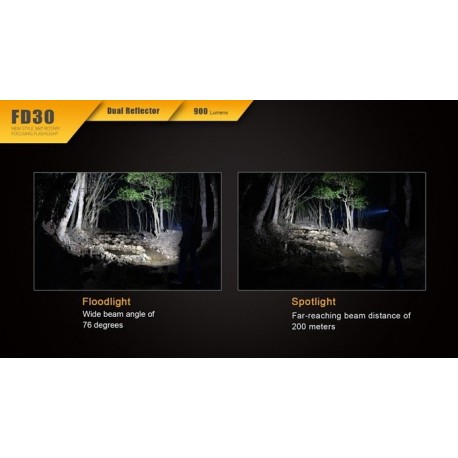 Linterna Led Fénix enfocable FD30 900 Lúmenes y 6 Modos Regalamos batería ARB-L18-2600U (18650 recargable con micro USB)