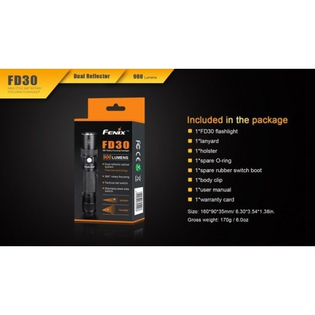 Linterna Led Fénix enfocable FD30 900 Lúmenes y 6 Modos Regalamos batería ARB-L18-2600U (18650 recargable con micro USB)
