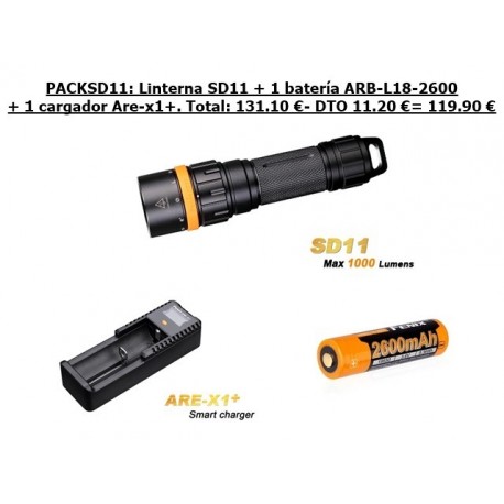 PackSD11: Linterna Fénix SD11+Batería ARB-L18-2600+Cargador ARE-X1+