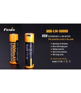 ARB-L14-1600U Batería recargable por micro USB 14500 de 1600 mAh