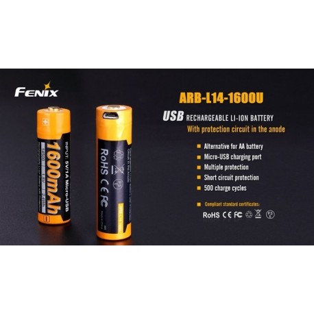 ARB-L14-1600U Batería recargable por micro USB 14500 de 1600 mAh