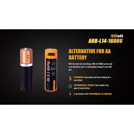 ARB-L14-1600U Batería recargable por micro USB 14500 de 1600 mAh