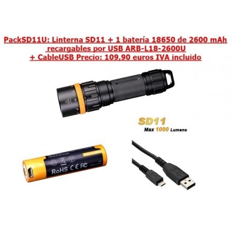 PACK SD11: Linterna SD11 + ARB-L18-2600U + CableUSB