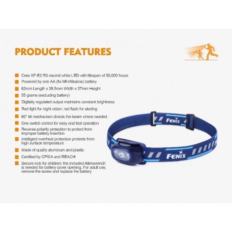 Frontal Led Fénix HL16 70 lúmenes