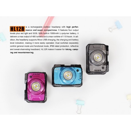 Frontal Fénix HL12R 400 lúmenes recargable USB de litio polimero