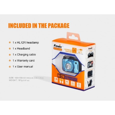 Frontal Fénix HL12R 400 lúmenes recargable USB de litio polimero
