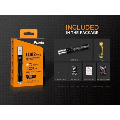 Linterna Fénix LD02V2.0 70 Lúmens blanco y 200 mW Ultravioleta
