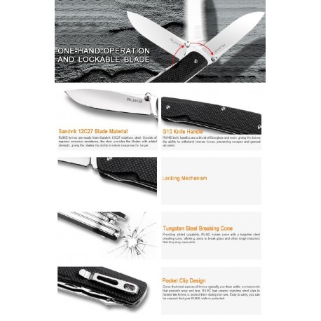 Trekker LD11-B, operación con una sola mano y cuchilla bloqueable