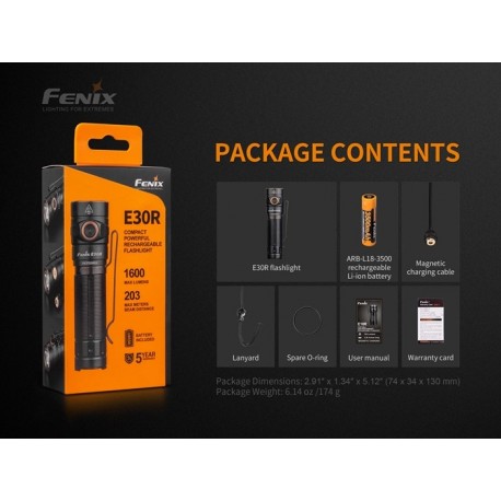 Fénix E30R 1600 Lúmenes recargable 18650 incluida