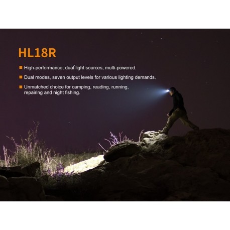 Frontal Fenix HL18R 400 lúmenes trailrunning (funciona con batería recargable incluida o 3 pilas AAA Alcalinas)