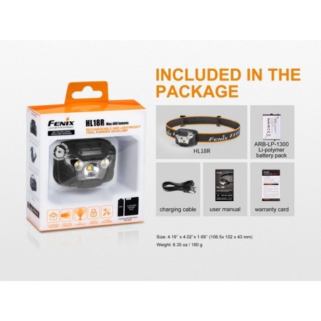 Frontal Fenix HL18R 400 lúmenes trailrunning (funciona con batería recargable incluida o 3 pilas AAA Alcalinas)
