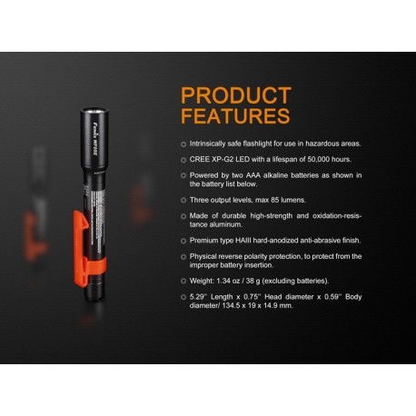 Linterna Fénix WF05 ATEX 85 lúmenes (incluye 2 x AAA)