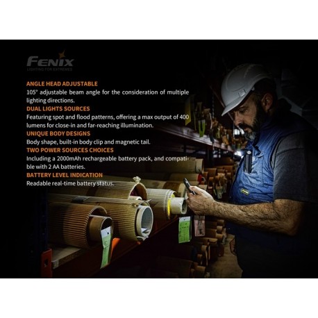 Linterna Fenix WT20R 400 lúmens. Incluye batería ARB-LP-2000U