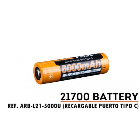 ARB-L21-5000U:  Batería Fenix 21700 de 5000 mAh y carga por micro USB