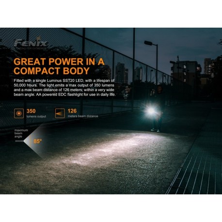 Linterna E20 350 lúmenes (funciona con 2 x AA inlcuida en el precio)