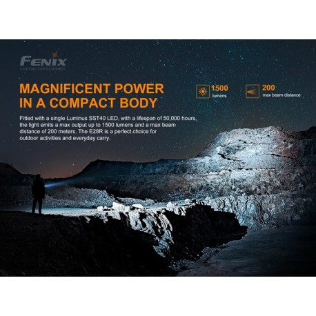 Linterna Fénix E28R 1500 Lúmenes recargable batería incluida