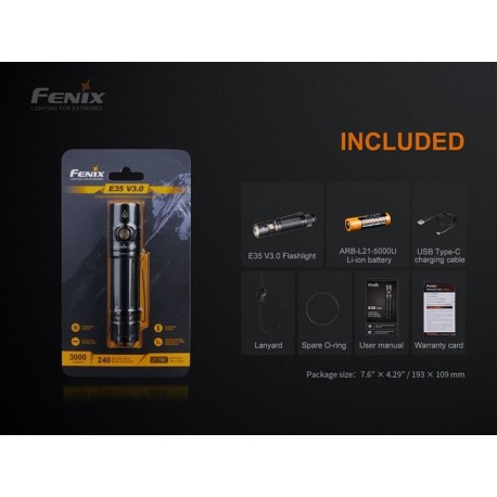 Fénix E35-V3.0 3000 Lúmenes (Incluye batería 21700 DE 5000 mAh recargable por micro USB-Tipo C)