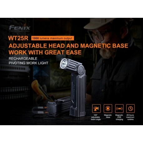 Linterna Pivotante WT25R Recargable con cable magnético y 1000 lúmenes