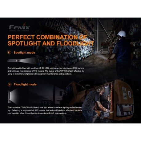 Linterna Profesional WT16R Recargable con dos sujeciones magnéticas y flash amarillo