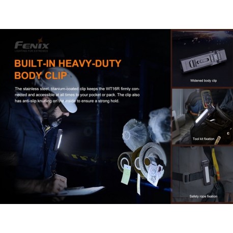 Linterna Profesional WT16R Recargable con dos sujeciones magnéticas y flash amarillo