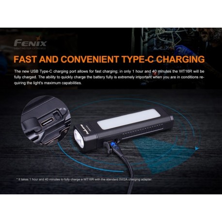 Linterna Profesional WT16R Recargable con dos sujeciones magnéticas y flash amarillo