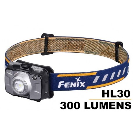 Frontal Fénix HL30 Gris 300 Lúmenes (2XAA)